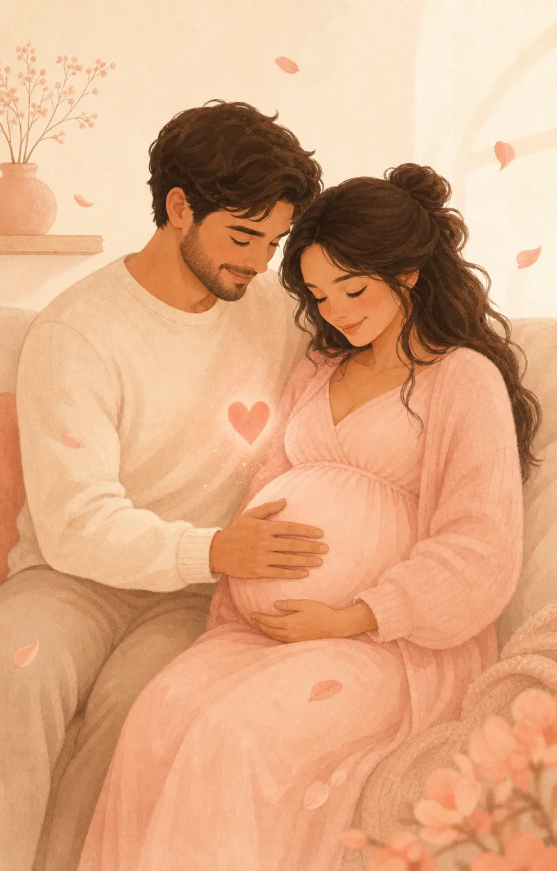 Couple sharing a pregnancy moment — Elara partner mode